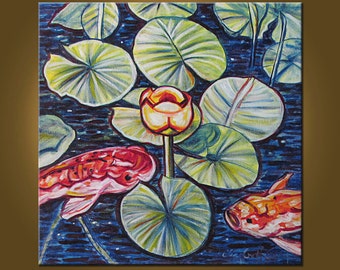 Dance of the Water Lilies -- 24 x 24 inch Original Oil Painting by Elizabeth Graf -- Art Painting, Art & Collectibles