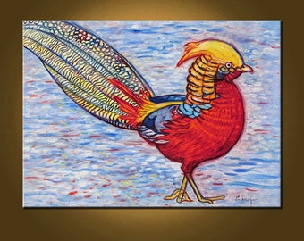 Golden Pheasant II -- 16 x 22 inch Original Oil Painting by Elizabeth Graf -- Art Painting, Art & Collectibles