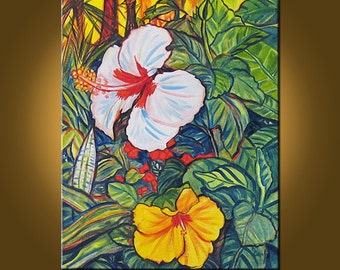 Hibiscus Garden -- 16 x 20 inch Original Oil Painting by Elizabeth Graf on Etsy -- Art Painting, Art & Collectibles