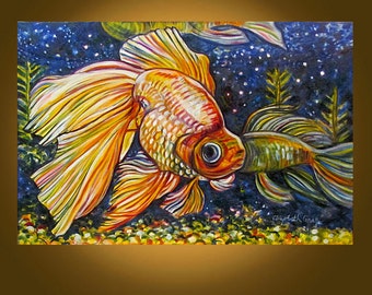Art Painting -- Beautiful Goldfish -- 20 x 30 inch oil painting by Elizabeth Graf - LOOKS INCREDIBLE in real life!