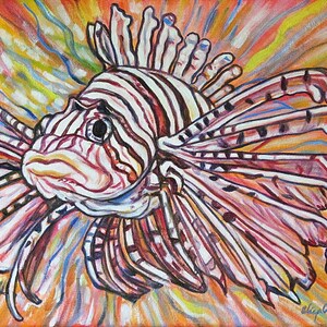 Art Painting Original Painting Etsy Lionfish Explosion 18 x 24 inch painting by Elizabeth Graf READY to HANG image 5