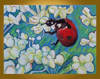 Ladybug in Spring -- 18 x 24 inch Original Oil Painting by Elizabeth Graf