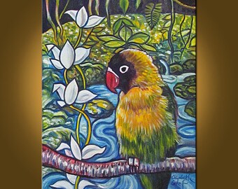Art Painting Original Painting -- Rainforest Parrot -- 16 x 20 inch painting by Elizabeth Graf on Etsy, READY to HANG