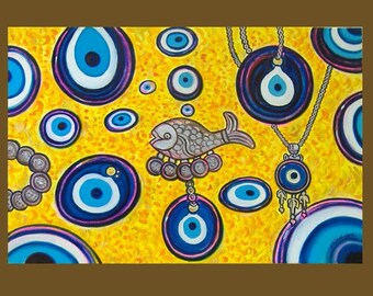 Art Painting Original Painting -- Evil Eye II -- 20 x 30 inch by Elizabeth Graf - ready to hang