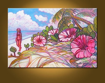 Art Painting -- Beach Walking -- 20 x 30 inch Original Painting by Elizabeth Graf on Etsy, Oil Painting
