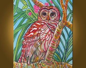 Hoot, the Barred Owl -- 16 x 20 inch Original Oil Painting by Elizabeth Graf -- Art Painting, Art & Collectibles