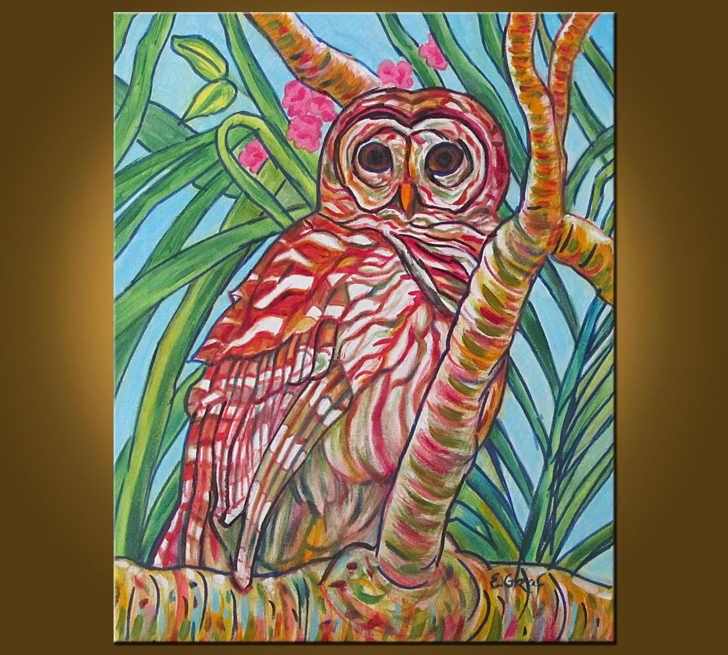 Hoot, the Barred Owl -- 16 x 20 inch Original Oil Painting by Elizabeth Graf -- Art Painting, Art &a