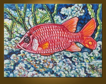 SALE -- Beautiful Fish -- 18 x 24 inch Original Oil Painting by Elizabeth Graf -- Art Painting, Art & Collectibles