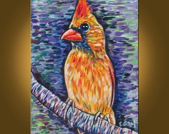 Mrs. Cardinal II -- 12 x 16 inch Original Oil Painting by Elizabeth Graf -- Art Painting, Art & Collectibles