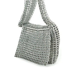 Silver Crossbody Purse Made From Recycled Pop Tabs | MASHA Bag by Escama Studio Comes With Silver Fabric Liner, Inside Pocket & Zipper Top