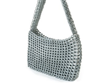 Soda Tab Purse SOCORRO Silver | The Original Pop Top Bag | Paco Rabanne-Inspired Chainmail Bag | Beautiful Fabric Liner, w/ Pocket & Zip Top