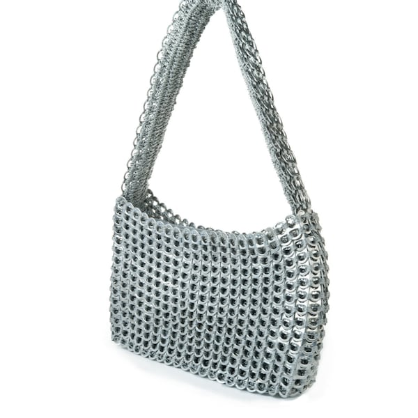 Soda Tab Geldbörse SOCORRO Silber | Die Original-Pop-Top-Tasche | Von Paco Rabanne inspirierte Kettenhemdtasche | Wunderschönes Innenfutter aus Stoff, mit Tasche und Reißverschluss oben