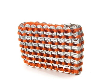 Orange Coin Purse | Can Tab Purse for Coins, Bills, Credit Cards | Handmade from Upcycled Polished Soda Tabs, Fabric Liner & Zipper Top