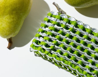 Lime Green Pop Tab Coin Purse | Upcycled Soda Tabs, Fabric Liner, Zipper Top