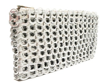 Silver Pop Tab Clutch by Escama | Soda Tab Purse Beautifully Finished with Fabric Liner & Zipper | Inspired by Paco Rabanne Chainmail Bag