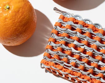 Orange Pop Tab Coin Purse | Upcycled Soda Tabs, Fabric Liner, Zipper Top