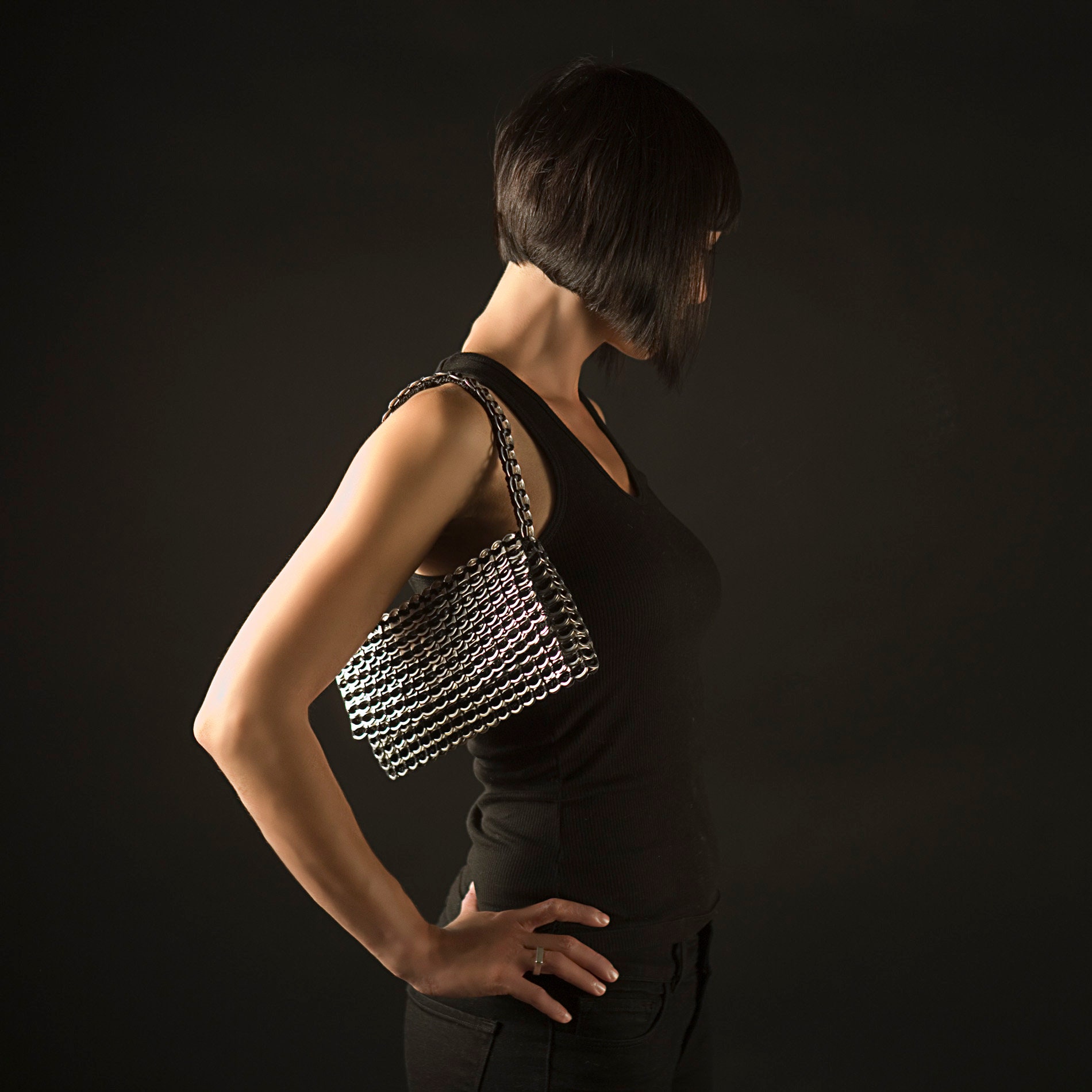 Chainmail Bag Made From Soda Tabs | Black FRANCISCA Shoulder Purse With ...