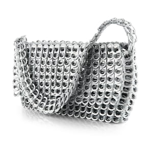 Silver Metal Purse | Paco Rabanne-Inspired Chainmail Bag | Recycled Purse Made of Pop Tops | Elegantly Finised w/ Fabric Liner & Zipper Top