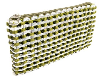 Olive Green Pop Tab Clutch Bag: Recycled Aluminum, Handmade in Brazil