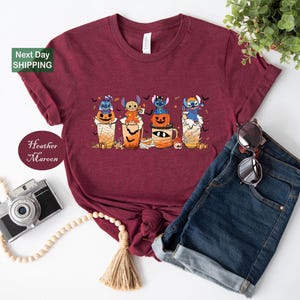 Stitch and Lilo Disney Halloween Coffee Shirt, Disney Fall Stitch Pumpkin Coffee Shirt, Disneyland Pumpkin, Disneyland Drinks Shirt