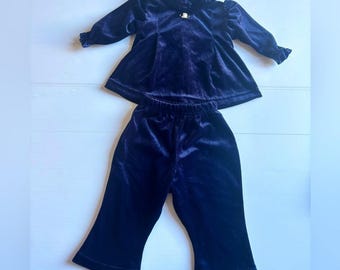 Vintage Little Princess Blue Velvet 2-Piece Set for Baby Girl (Size 12 Months)