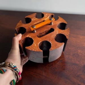 Mid Century Poker Chip Caddy Wood Bakelite Handle Card Holder
