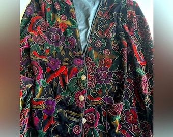 Vintage Alia fluwelen jas met bloemenprint