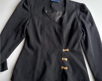 Vintage Jackie K Blazer, schwarz mit goldenem Riemen, Größe L