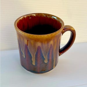 Vintage Brown Drip Glaze Stoneware Mug Retro 1970s Coffee Cup