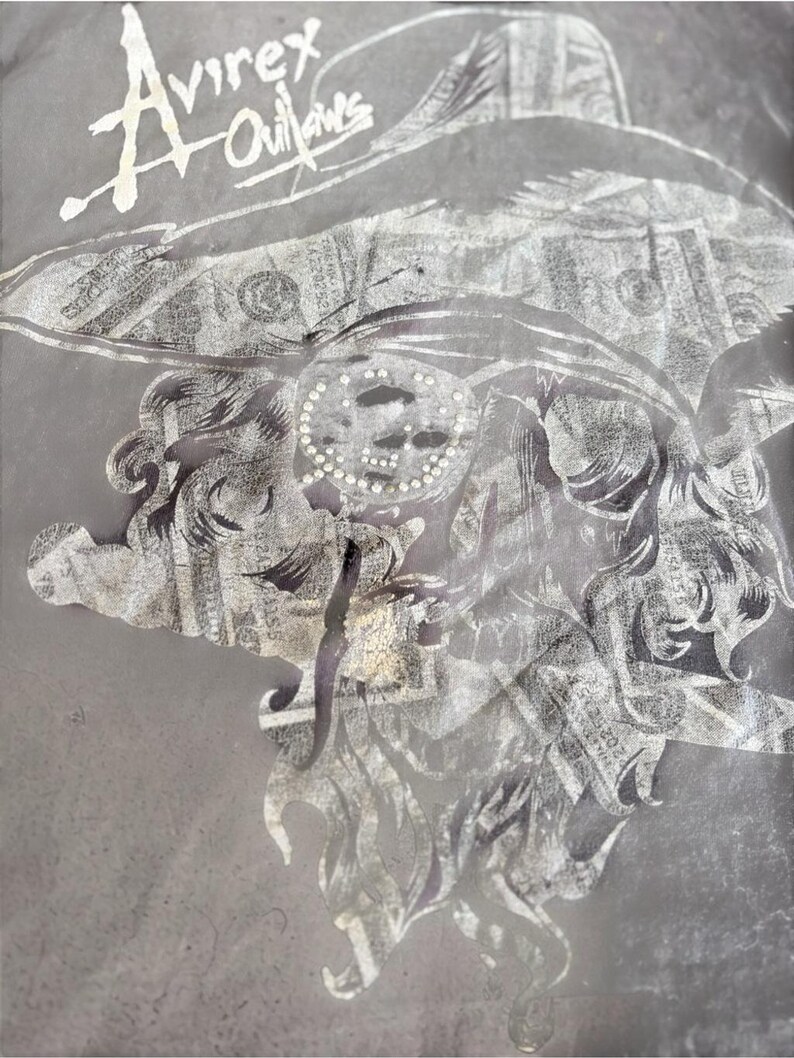 Avirex Outlaws Skull Tee Distressed Y2K Grunge Graphic T-shirt L bild 3