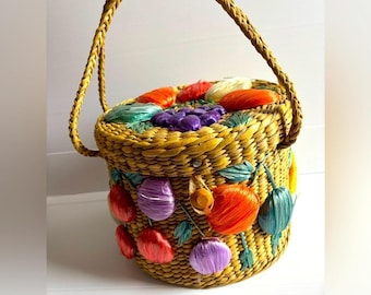 Vintage Damen-Nähkorb aus den 1950er-1960er Jahren, geflochten