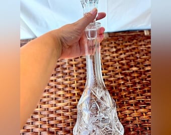 Vintage Cut Glass Pinwheel Decanter with Stopper | Crystal Carafe
