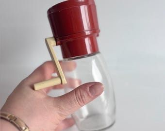 Vintage Gemco Glass Jar Chopper USA Red Lid Kitchen Tool