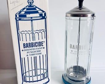 Vintage Barbicide Glass Disinfecting Jar With Original Box Barber Shop