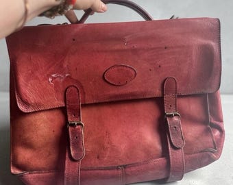 Vintage Leather Satchel Messenger Bag Brown Rustic Work Bag