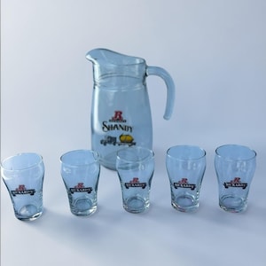 Rickards Shandy Beer Pitcher & 5 Tasting Glasses Bar Set