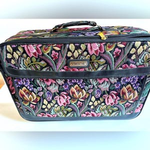 Vintage Large Jordache Floral Tapestry Suitcase in Bright Colors