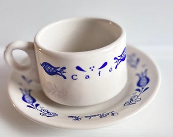 ヴィンテージ アンフォラ カフェ カップ & ソーサー ブルー フォーク デザイン メキシコ 98