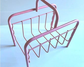 Mid-Century Modern Vintage Pink Metal Magazine Rack