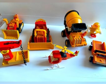 Lote de 7 juguetes vintage Fisher-Price Husky Helpers de 1979: vehículos de construcción de juguete