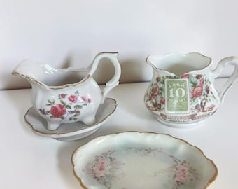 Vintage Porcelain Creamer Set Floral Japan Versailles Dish