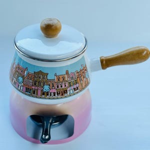 TYPE NOMAR/ STAUB fondue en fonte vintage décor Cerise EUR