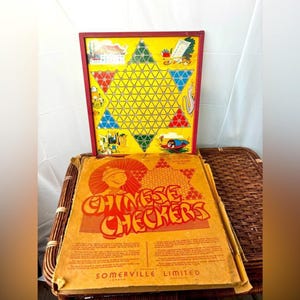 Vintage Chinese Checkers Board Game, Somerville Ltd Canada | 1940s Wood-Framed | Marbles