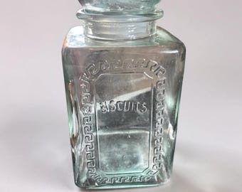 Słoik na ciasteczka ze szkła vintage z tłoczoną pokrywką