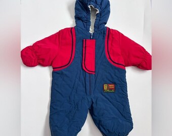 Vintage Baby Snowoverall 6M Röd Blå Vinteroutfit