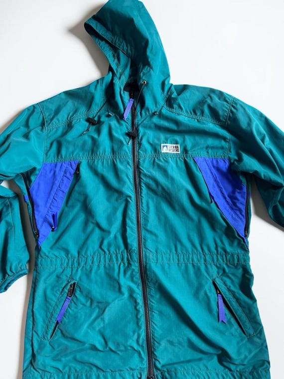 Sierra Designs, Sierra Designs Vintage Teal Windbreaker, Hooded Outdoor Shell Jacket | Small