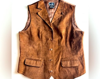 Vintage Daniel Hechter Brown Leather Vest, Size Large
