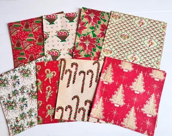 Vintage Christmas Gift Wrap Bundle 8 Sheets Mixed Holiday Styles