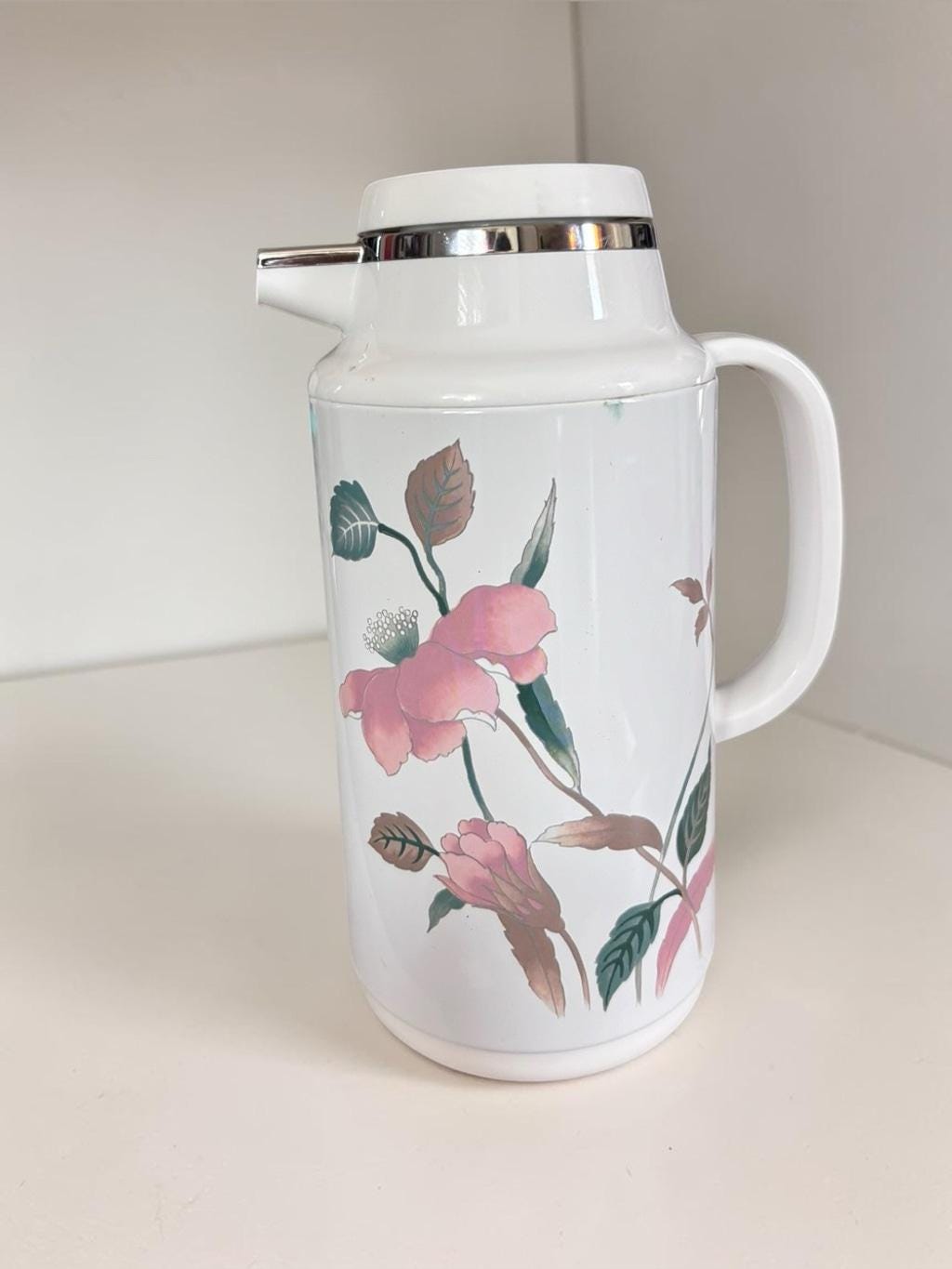 Vintage Mikasa Silk Flowers Thermos Carafe, Made in Japan | Mid
