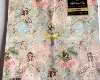 Förseglad Hallmark Fairy Presentpapper 2 ark Vintage Pastell Spetsdesign